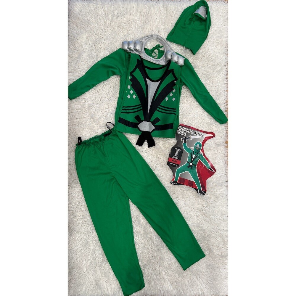 Green Ninja Avenger Deluxe Costume Set Boys XS 4-6 5-Piece Hood Pants